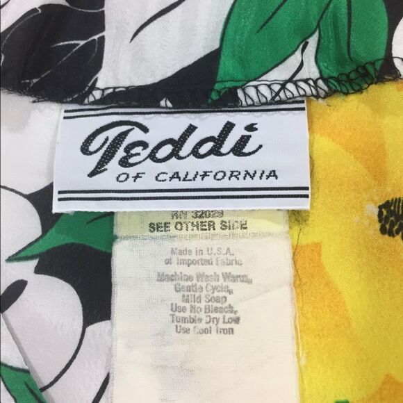 Vintage Teddi Of California 70’s Yellow White Floral 3/4 Sleeve Blouse Size 10 - Picture 5 of 7